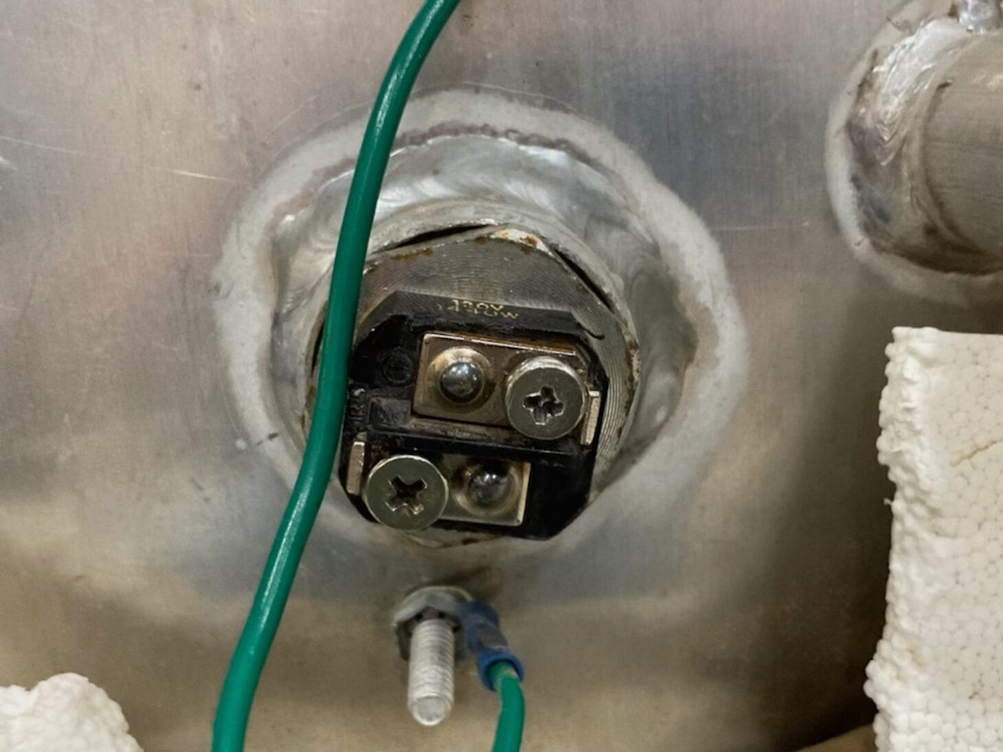 The heating element in an RV water heater.