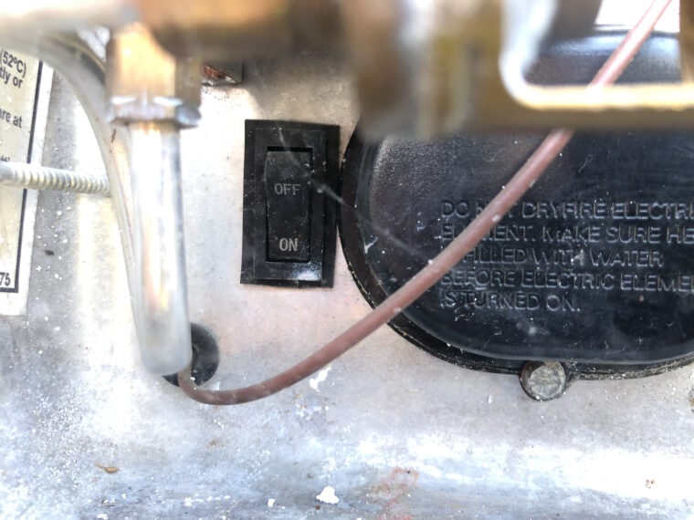 service switch on an RV water heater