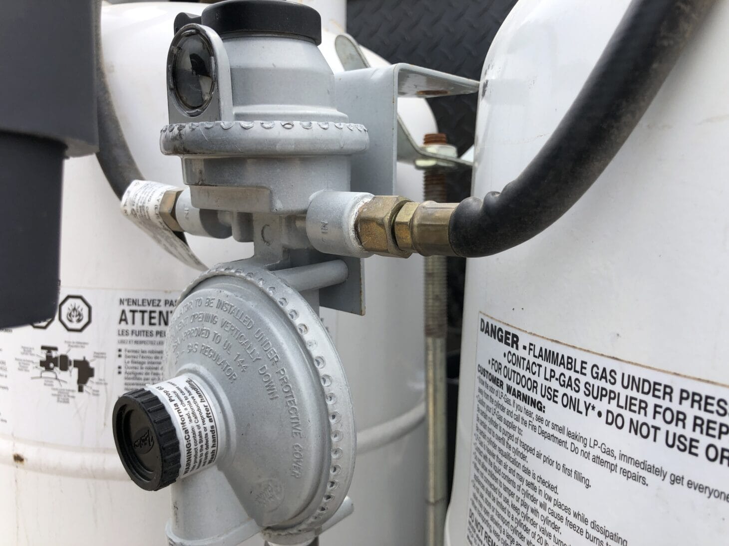 Close up image of an LP tank's regulator