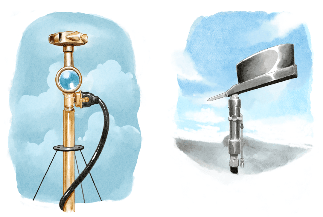 an illustration of two anemometers set against a blue sky