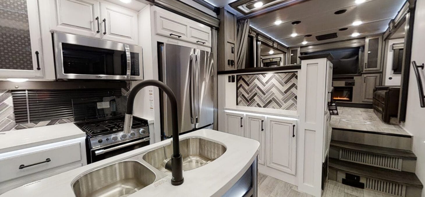 White and gray interior of an RV