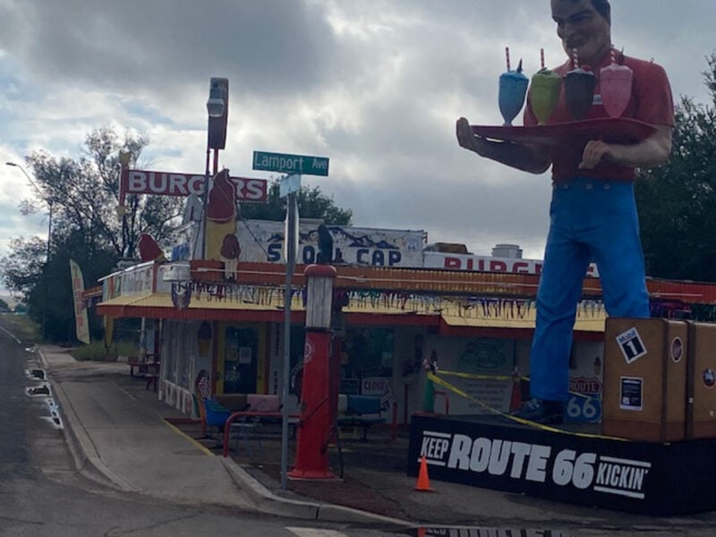 Over-the-top statues welcome visitors to the Snow Cap Drive-In.