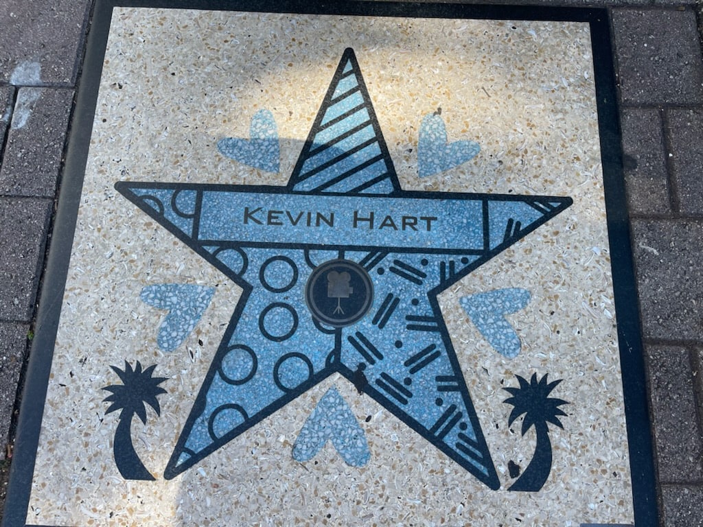 A bright blue star emblazoned with actor Kevin Hart's name is situated on the Miami Walk of Fame.