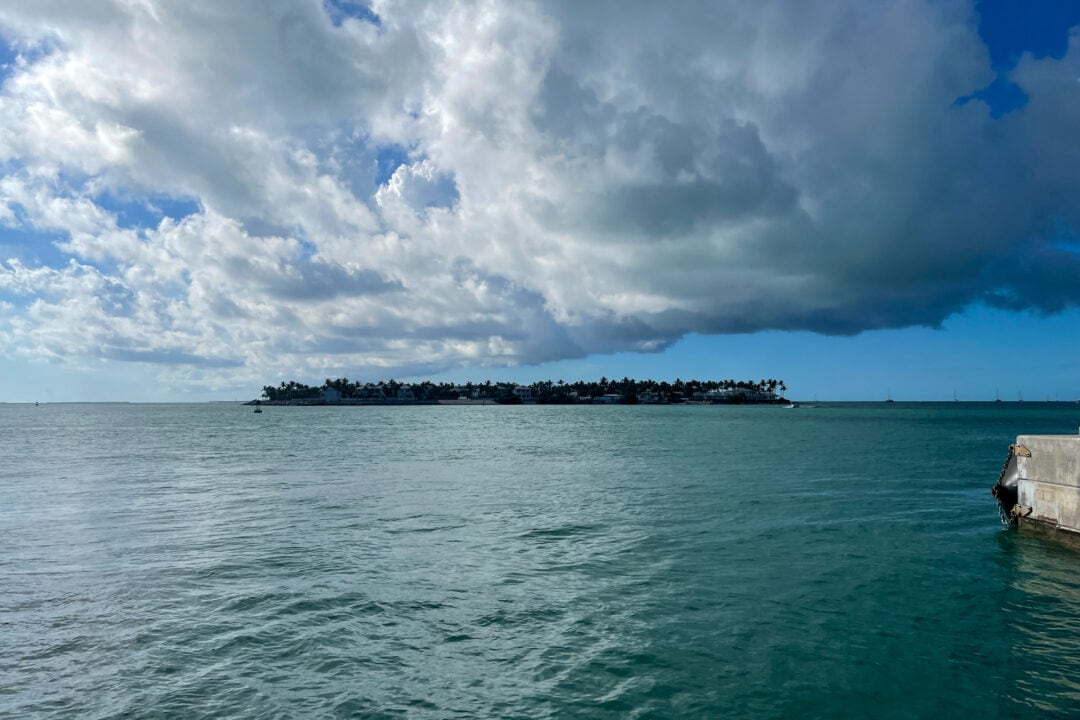 A long-distance view of an inhabited island.