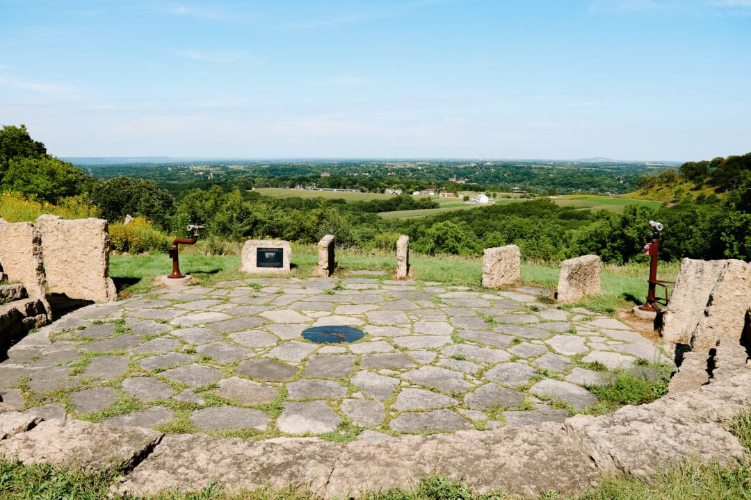 The Horseshoe Mound Preserve Council Ring is a central gathering area marked by giant stones that align with the setting sun on the summer and winter solstices