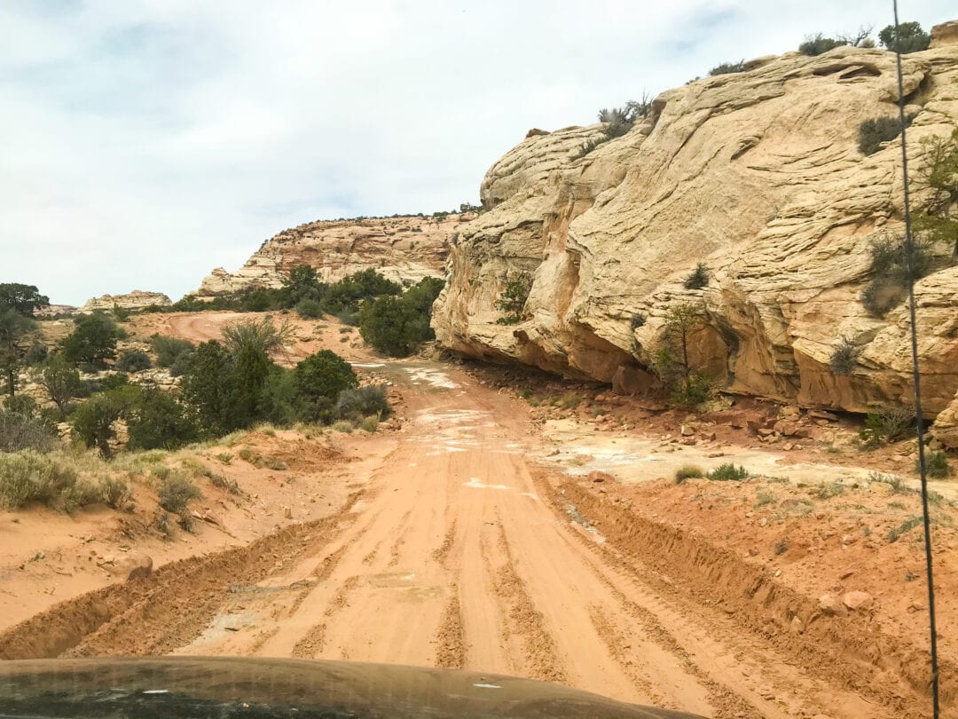 A dirt road through Canyonlands National Park provides a bumpy ride for travelers