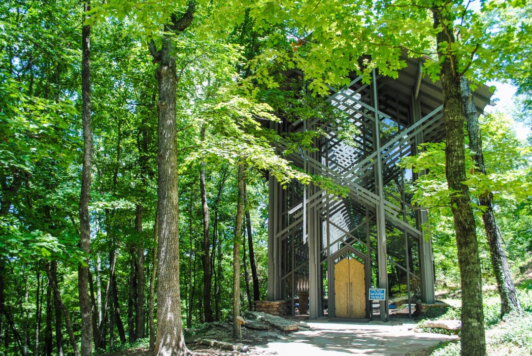 Arkansas' Thorncrown Chapel stands in the middle of a forested area in the Ozark Mountains