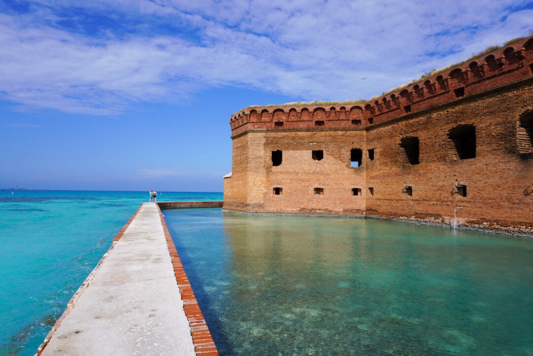 An over-water walkway leads to Florida's Dry Tortugas National Park