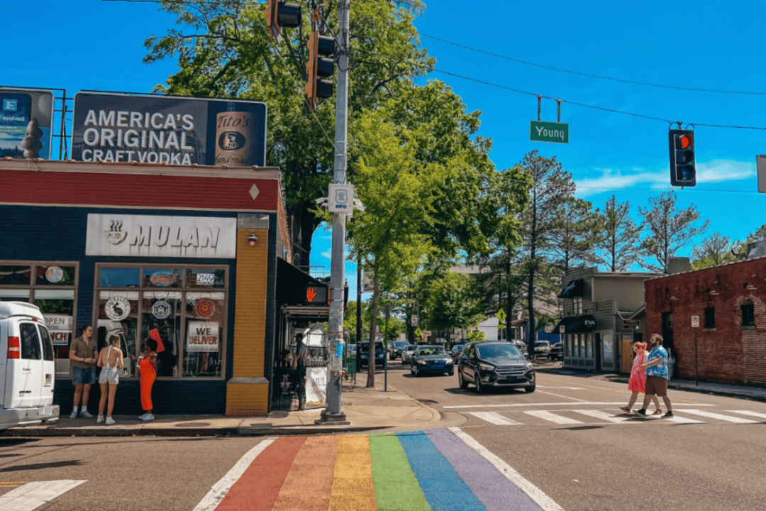 A rainbow painted crosswalk in Memphis, TN