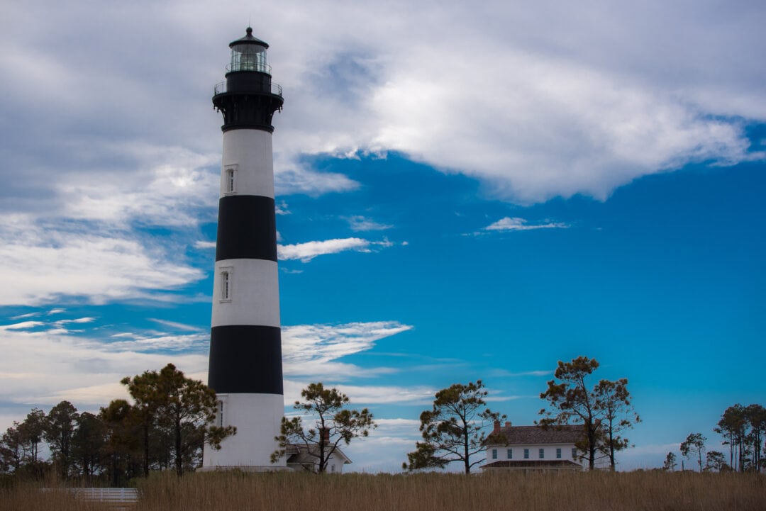 Bodie Island Lighthouse stands tall at the Cape Hatteras National Seashore