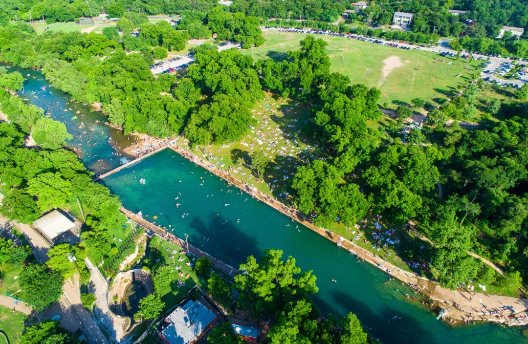 Texas' Barton Springs Pool is a flash of blue in an otherwise green expanse of park