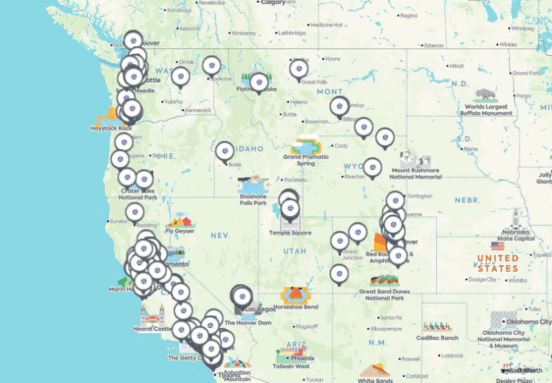 Map showing all Midas locations in the West