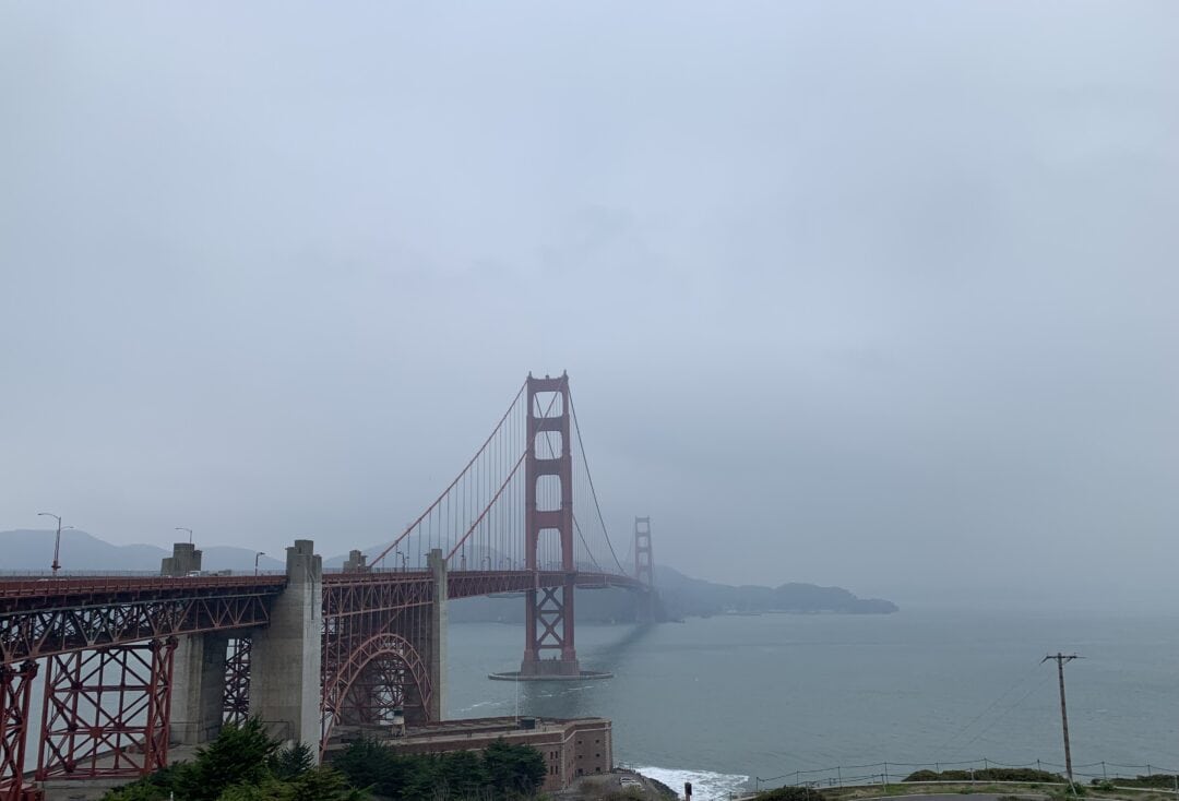 Foggy day with clouds looming over the Golden Gate Bridge