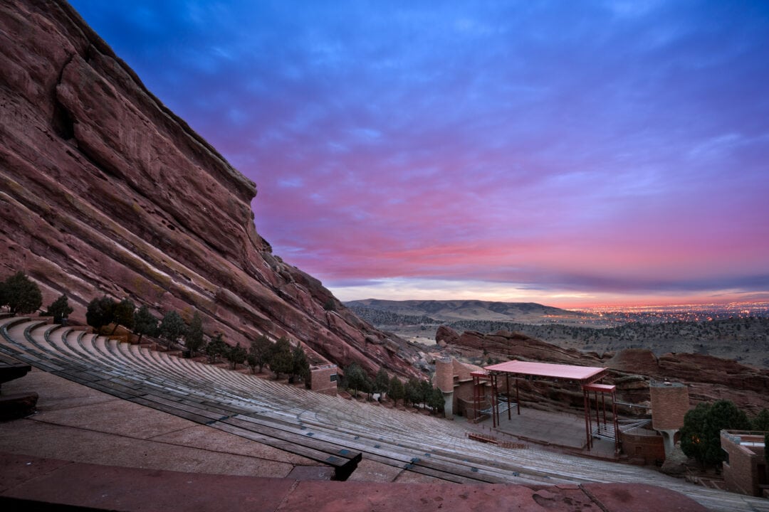 Outdoor amphitheater built into a red rock formation in Colorado