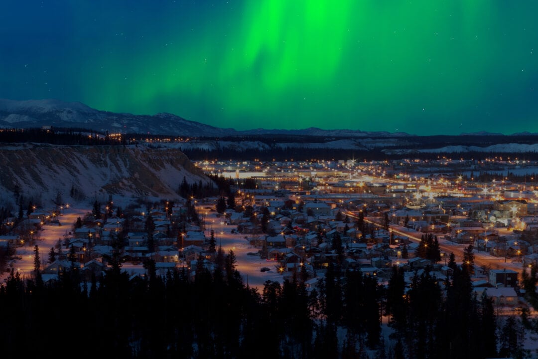The Northern Lights ignite the night sky above Whitehorse