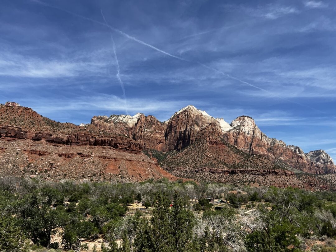 Red rock formation stretching across the skyline at Zion National Park