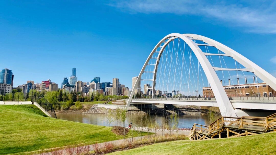 Walterdale Bridge in Edmonton, Alberta on sunny day