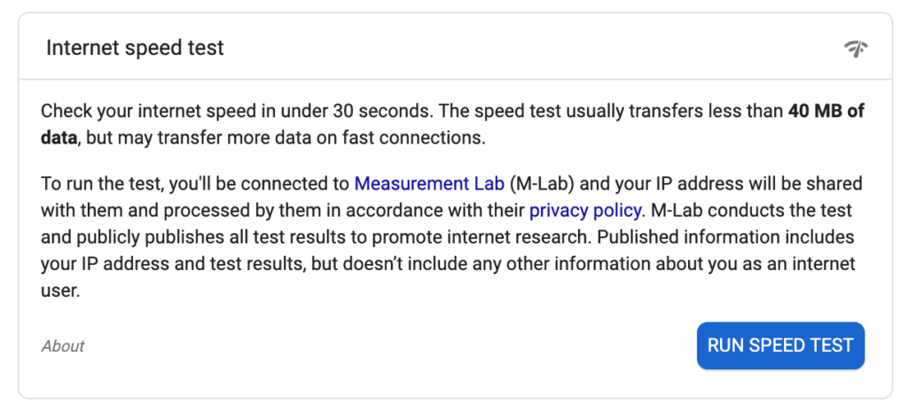 a screen shot of an internet speed test