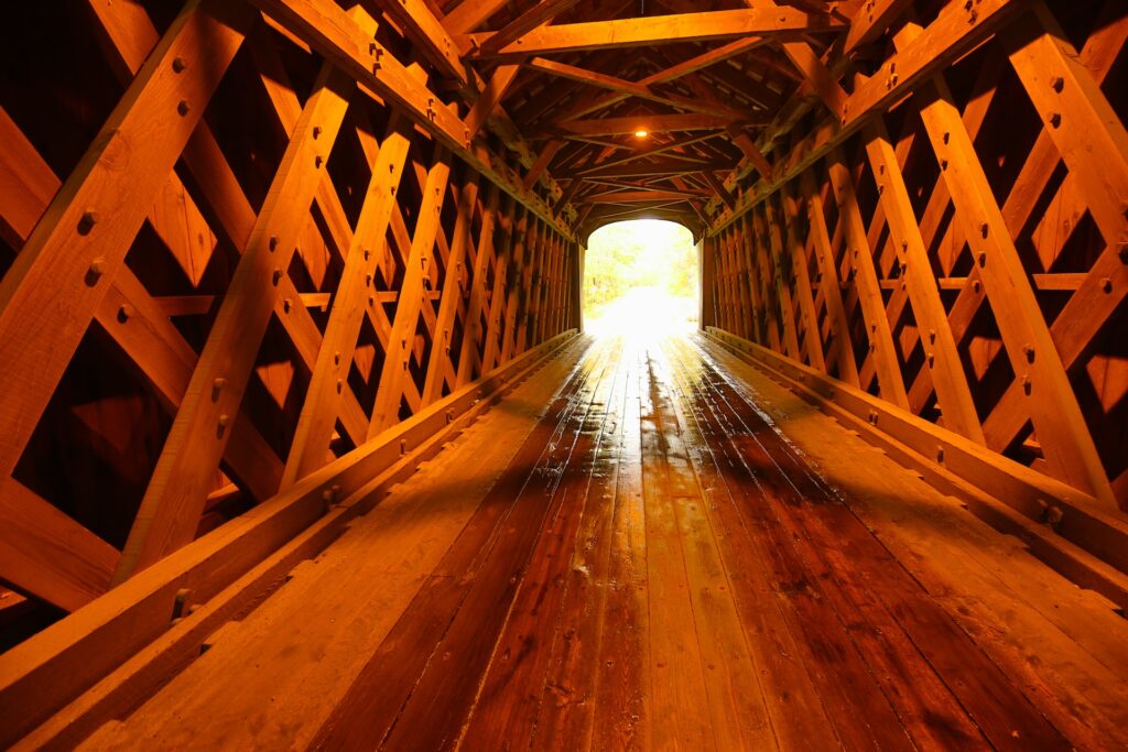 Interior of Corbin Wooden Truss Covered Bridge