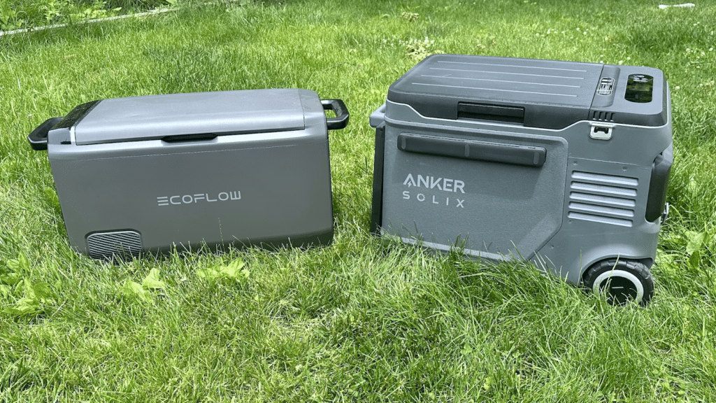 Portable coolers with wheels.